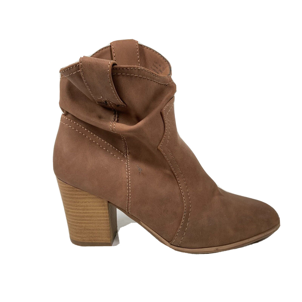 True Craft Boots Womens Sz 9 Brown Slouchy Pull On‎ Stacked Heel Western Ankle